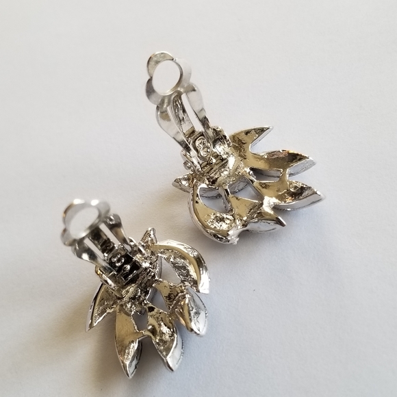 Vintage earrings D'Orlan clip on silver tone spike spiky marcasite - Picture 6 of 12